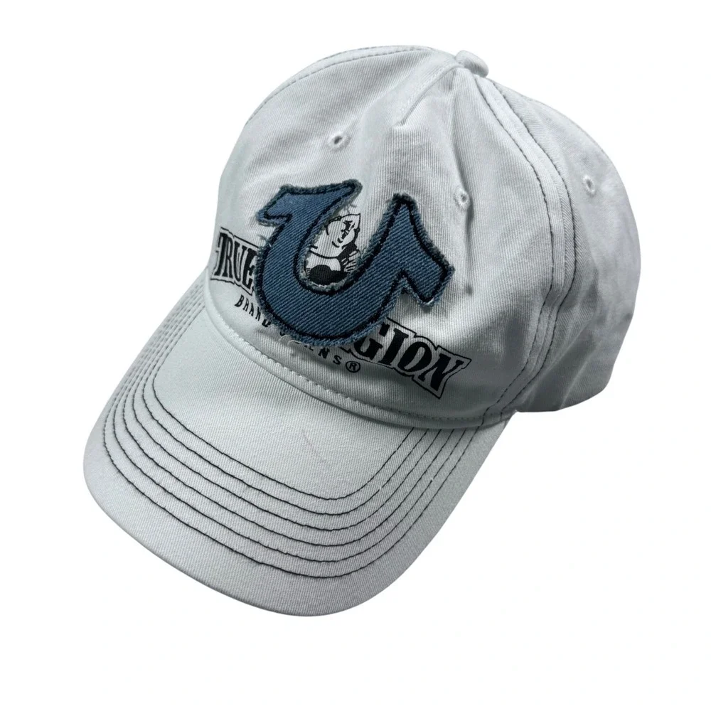 True Religion Buddha Horseshoe Cap Mens OS White Denim Patch Contrast Stitch